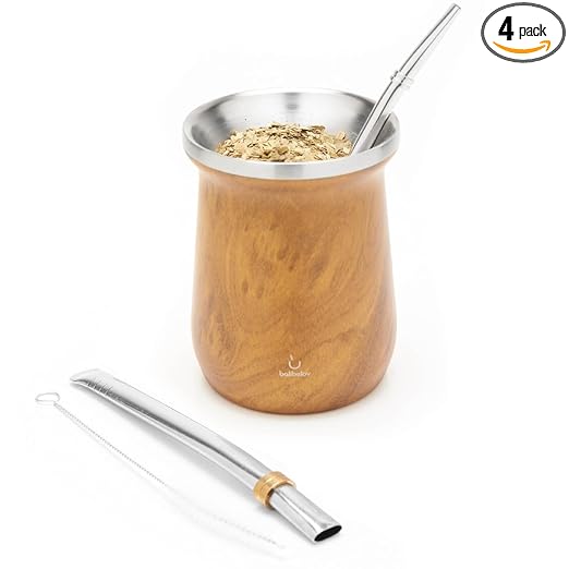 BALIBETOV Yerba Mate Kit - Includes One Yerba Mate Cup and Bombilla Set - Stainless Steel Yerba Mate Gourd and Bombilla Mate - Easy to clean and maintain. (Wood)