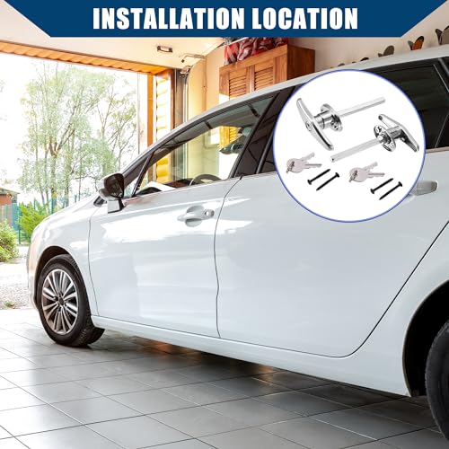 Image of Universal Garage Shed Door Keyed T-Handle Lock Kit Shed Door Lock T Handle W /Key Bolts for Most of Truck Caps Camper Recreational Vehicle Barns /Durable /2 Set Chrome Silver Tone