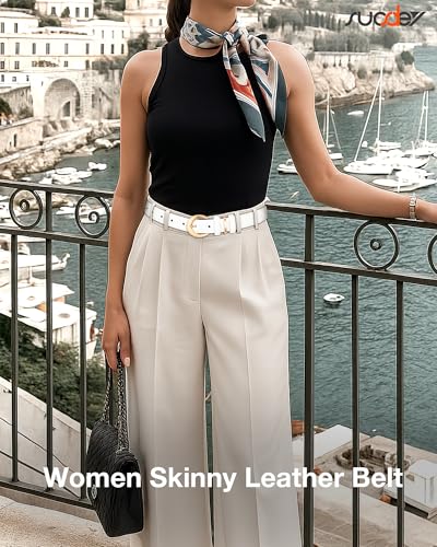 SUOSDEY Women Leather Belt for Jeans Pants Fashion Ladies Skinny Dress Waist Belt with Gold Buckle,0.9" Width4