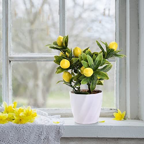 Aphmeir Artificial Lemon Tree Potted Plants, 10 Inch Artificial Fruit Bonsai Tree Lemon Decor, Yellow Lemon Decorations for Home Kitchen Decor(Yellow)