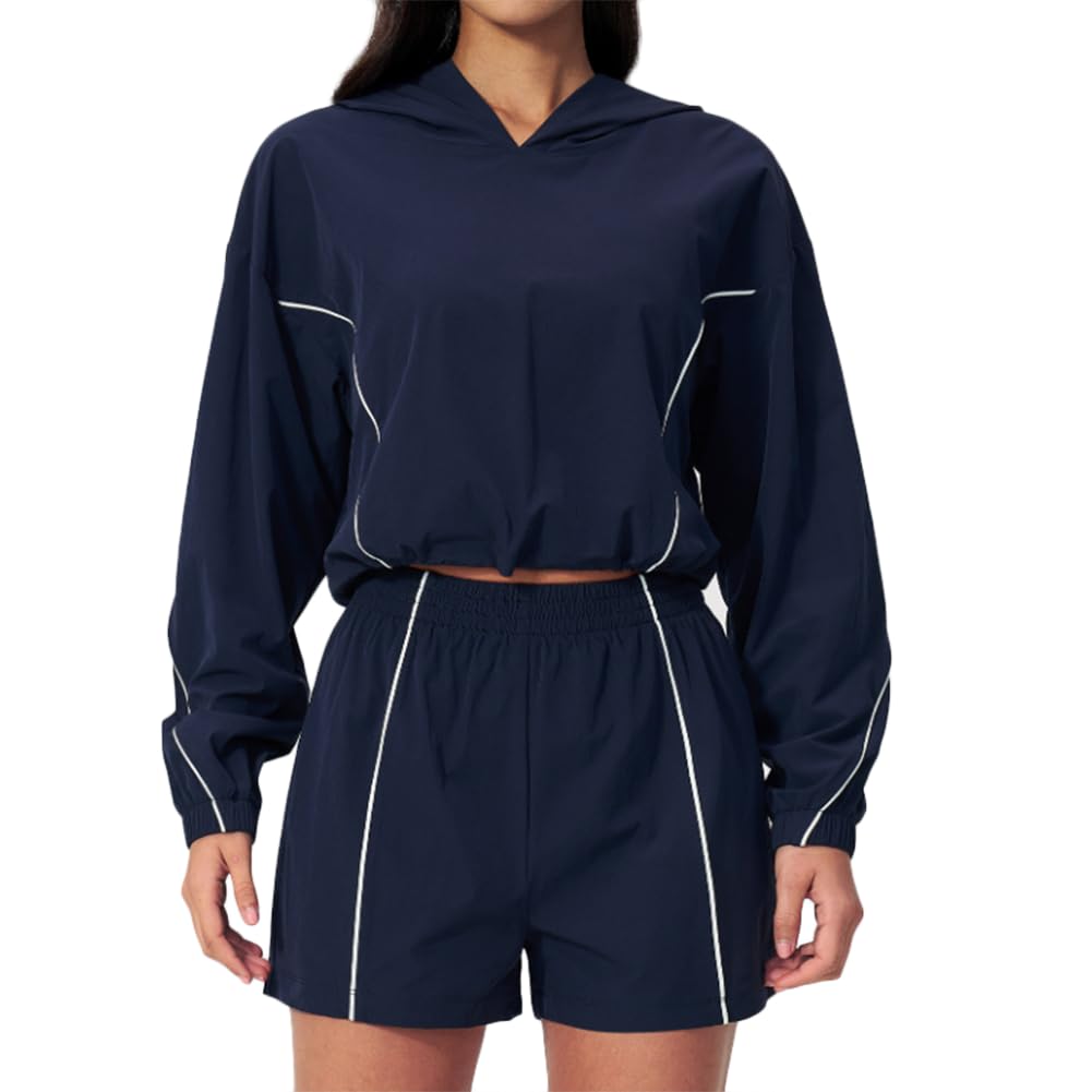 XYFfybhsd Workout Running Set Fit Casual Outdoor Short Elastic Jacket Pocket Short Women for Active(Size:M,Color:Blue)