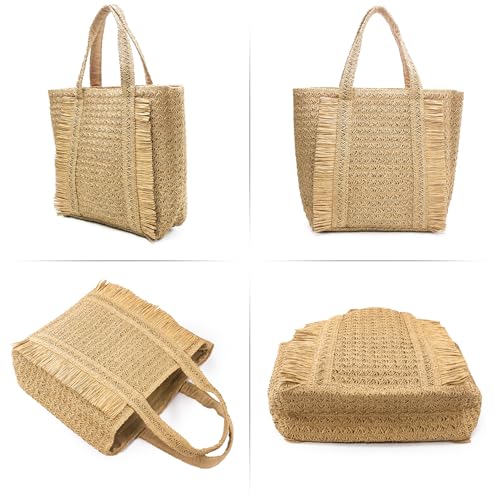 Bolso tejido de paja para mujer Tote de playa 17L miniatura 6