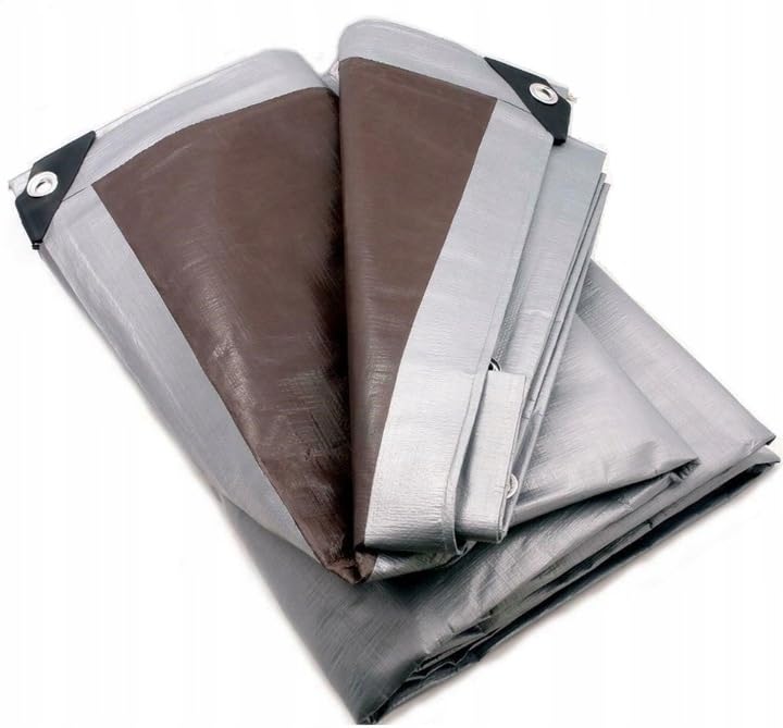 Tarpaulin Regular And Heavy Duty Waterproof Cover Tarp Ground Sheet Multi Sizes Transparent Blue Silver Clear Camo Army (Brown/silver (210GSM), 6 x 12 m)
