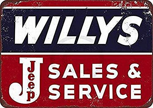 Willys Jeep Sales and Service Poster rétro en métal peint en fer pour décoration murale de bar, café, garage, fête, salle de jeux