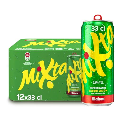 Mahou Mixta, Pack de 12 Latas x 33 cl, Combinación de Cerveza Mahou 5 Estrellas Con Limón, Sabor Ligero y Refrescante, 0.9% de Alcohol