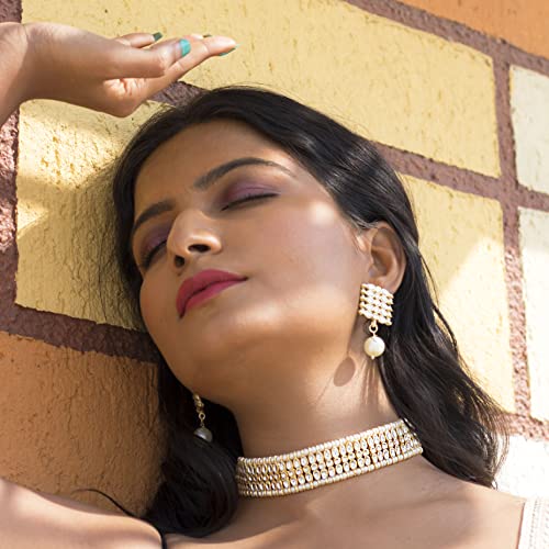 I Jewels Gold Plated Traditional Kundan Pearl Choker Necklace Jewellery Set For Women And Girls (K7209) - Image 8