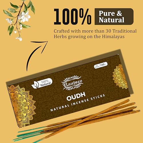Image of Pure Oud Agarwood Incense Sticks, 100%-Natural Charcoal Free Organic Non Toxic Clean Burning Handmade Insence Sticks 100 gm Pack, Raajsee Meditation Gifts - Spritual Cleansing