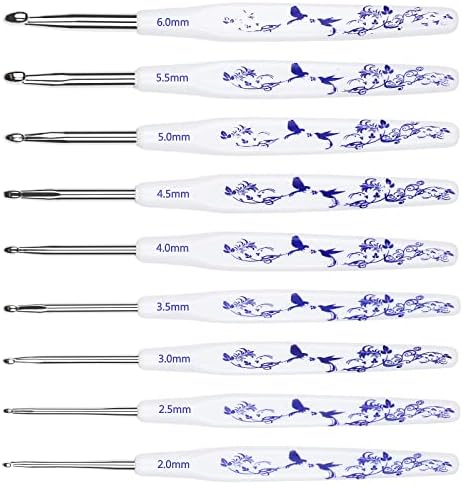 Aeelike Crochet Hooks Set, Aluminium Crochet Hook with Pretty Floral Patterned Plastic Handle, 9 Pack 2.0-6.0 mm Ergonomic Crochet Hooks for Arthritic Hands Full Set, Crochet Hooks Sets for Beginners