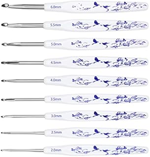 Aeelike Crochet Hooks Set, Aluminium Crochet Hook with Pretty Floral Patterned Plastic Handle, 9 Pack 2.0-6.0 mm Ergonomic Crochet Hooks for Arthritic Hands Full Set, Crochet Hooks Sets for Beginners