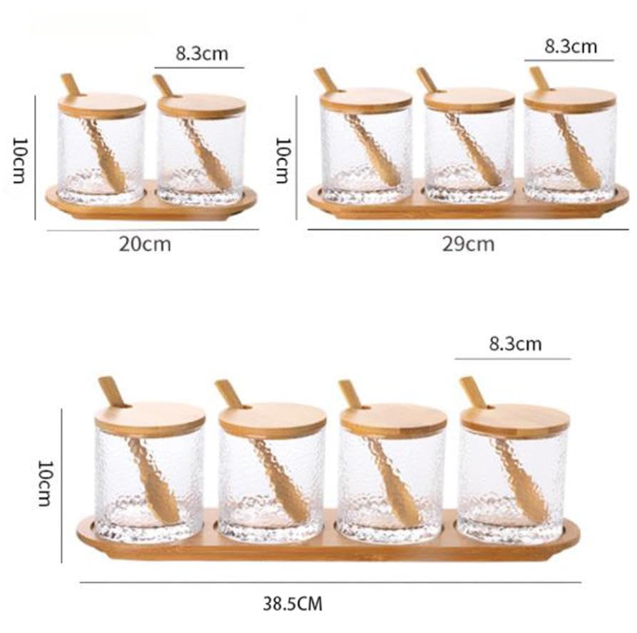 Luminexia Barattolo per condimenti da Cucina,Set di barattoli per condimenti in Vetro con coperchi e Cucchiaio di,Scatola per condimenti in Vetro,per conservare Lo Zucchero di Sale di e spezie