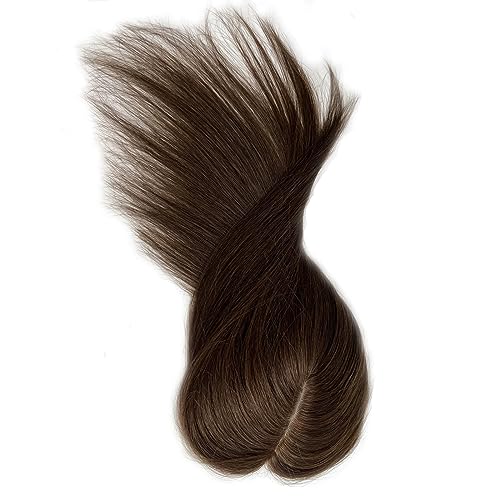 MorningWigs Real Human Hair Topper for Women Hair Pieces 12x13cm Full Silk Base with 3-4-Clips for Thinning Hair or Hair Loss10 Inch Chestnut Brown