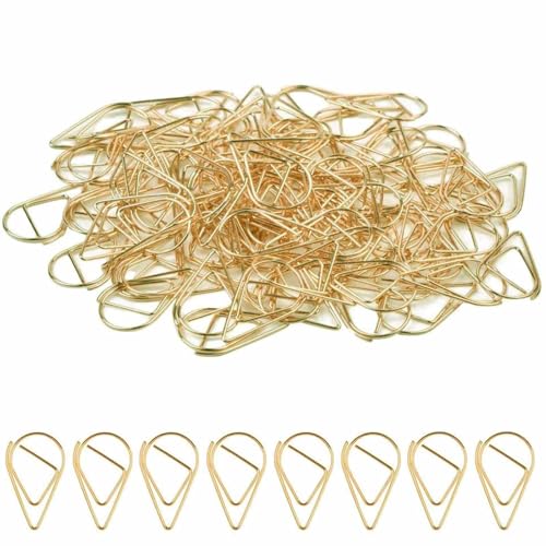 Lot de 100 trombones dorés en forme de goutte d'eau pour bureau, école, papier à domicile, affiche, photo