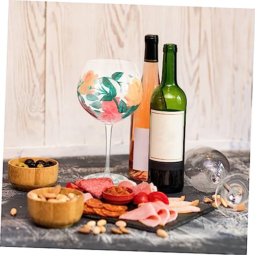 Verre à vin élégant peint main à fleurs pour cocktail et décoration intérieure de maison