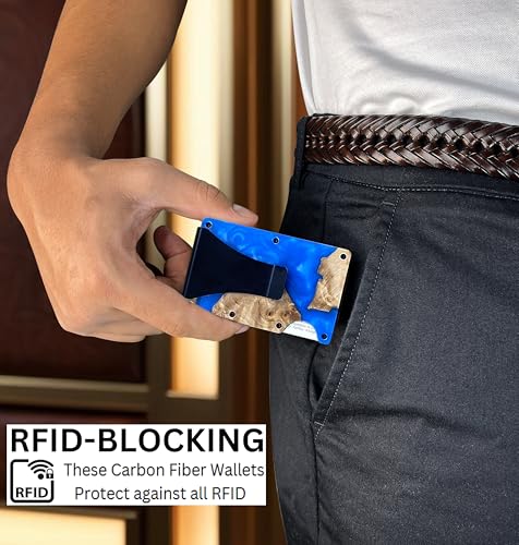 Resin Wood Pattern Aluminum Wallet for Men & Women, Slim, Minimalistic & Seamless Blocks RFID Scanners with a Money Clip Card Holder Wallet Clip Blue3
