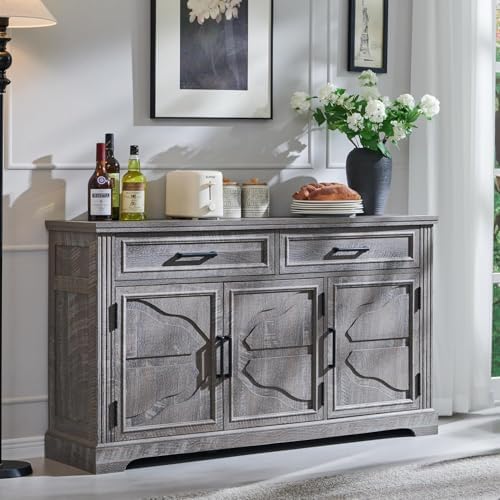 JXQTLINGMU 55" Large Buffet Sideboard Cabinet with 3 Doors and 2 ...