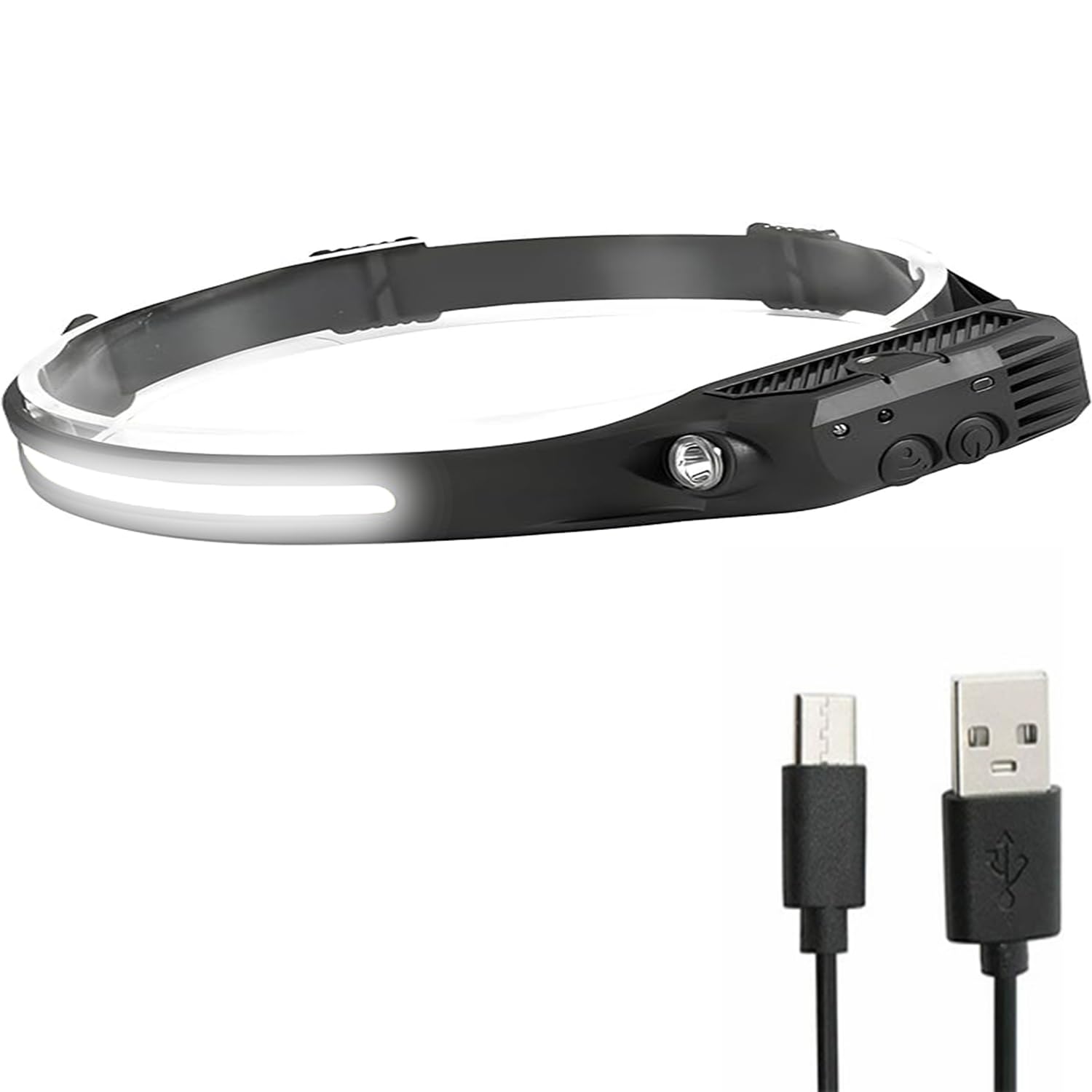 Serenyx Rechargeable 230° Wide Beam LED Headlamp - 1000 Lumens, IPX45 Waterproof, Motion Sensor Control, Type-C USB, COB & XPE Dual Light Source, Adjustable Headband (White Light)