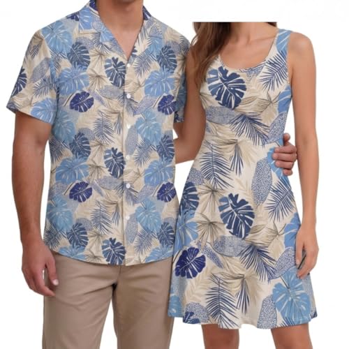 Image of Hawaii Matching Couple Outfits Husband and Wife Clothing Fashionable Mens Casual Shirts Hawaii Dress with Soft Fabric