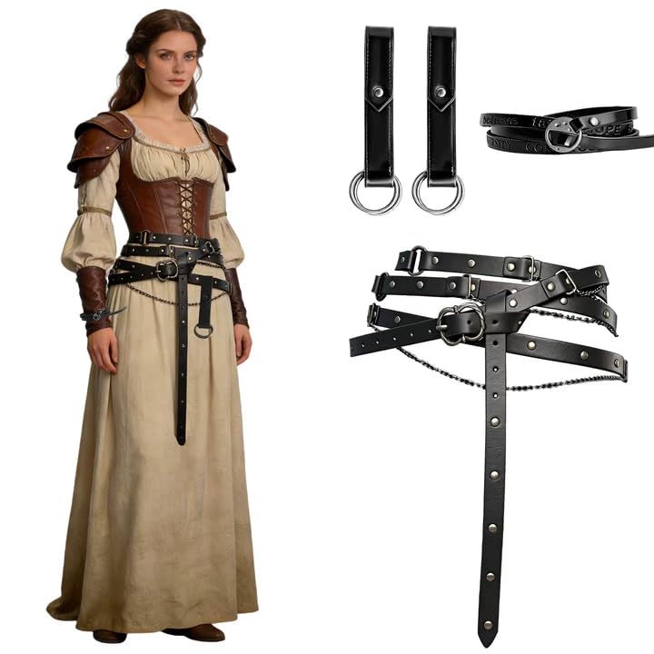 Cinturón Medieval Cuero, Cinturón Medieval de Piel Sintética de
