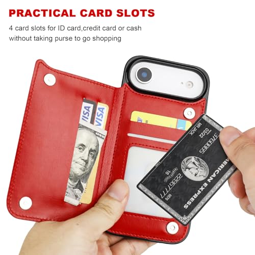 ONETOP Compatible with iPhone 17 Air Wallet Case with Card Holder, PU Leather Kickstand Card Slots Case, Double Magnetic Clasp and Durable Shockproof Cover 6.5 Inch (Red) by ONETOP - Image 4
