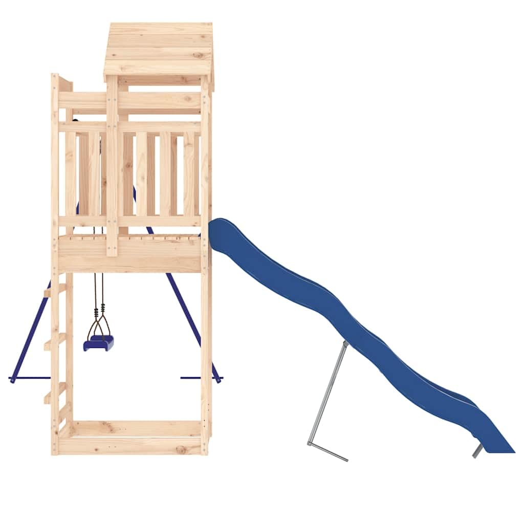 Torre da gioco in legno di pino massiccio con scivolo ondulato e altalena singola, struttura da arrampicata per bambini da 3 a 8 anni, parco giochi da giardino con sabbiera, robusto