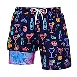 uideazone Mens Compression Liner Swim Trunks Retro 80s 90s Lightweight Quick Dry Swim Shorts Beach Waterproof Swimming Shorts Bathing Suits with Two Side Pockets Neon