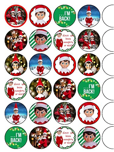 24x Elf Shelf Christmas mix 1.5" (3.8cm) PRE-CUT PREMIUM RICE PAPER Edible Cake Toppers