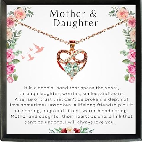 Gifts for Daughter, Birthday Gift, Necklaces for Daughter from Mom or Dad with Personalized Message 18K Gold Rose Jewelry for Daughter & Daughter in Law (Infinity Heart - Mom & Daughter, Standard box) Cover
