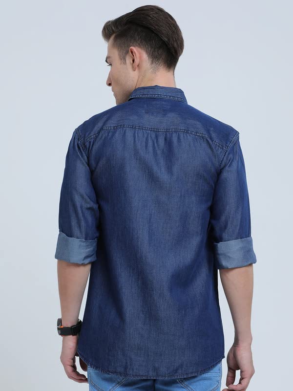 Image of Codaisy Men's Blue Single Pocket Casual Full Sleeves Regular Fit Solid Denim Shirts Available in Plus Size