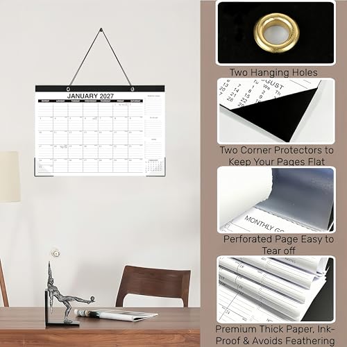 Image of Desk Calendar 2026-2027, 18-Month Wall Calendar Through Dec 2027, Large 17 inch x 12 inch Monthly Calendar Planner, Ample Space, Thick Paper, Plastic Cover - Perfect for Home School & Office Organization