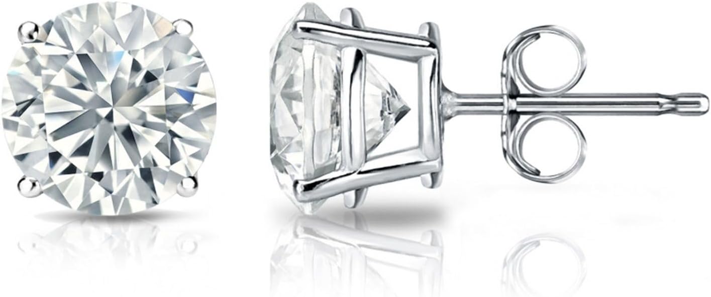 Belacqua Lab Grown Diamond Stud Earrings in 14K White Gold, Round Cut, 1/4 to 4 Carat, F-Color, VS-Clarity, 4 Prong Setting, Push Back, Jewelry for Women, Gift Box Included - Image 3