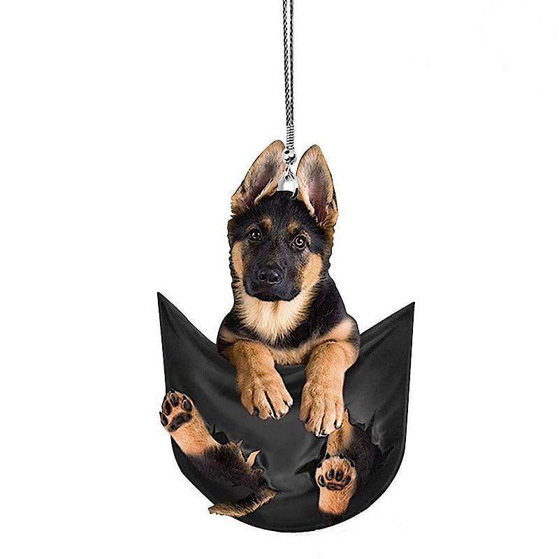 Cute Acrylic Swing Dog Mirror Hanging Car Interior Accessories Ornament Decoration Car Decor Gift German Shepherd