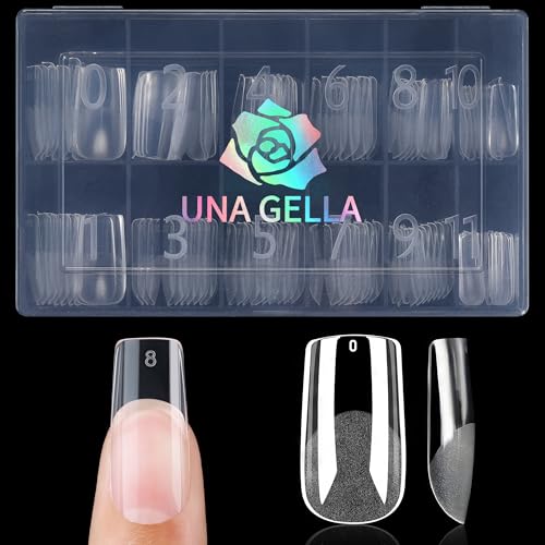 UNA GELLA Square Fake Gel Nails 120pcs, Clear, 12 Sizes