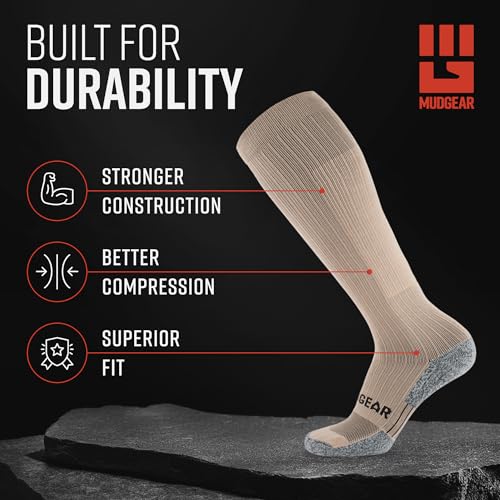Image of MudGear Graduated Compression Socks, Durable, Sweat-Resistant OCR Performance Socks with Cushioned Footbed, Made in USA
