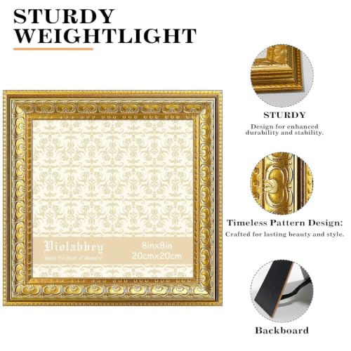Image of VIOLABBEY 8x8 Picture Frame Gold Set of 2, Vintage Photo Frame | Antique Ornate Frame, Square Frame for Wall or Tabletop Display, Classic Design for Home Office Decor, Fits 8x8 Pictures