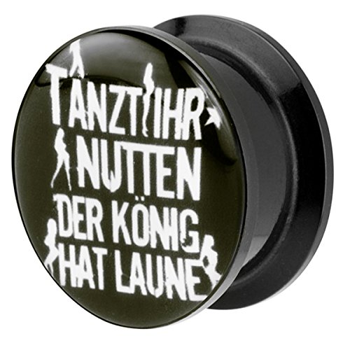 Piersando Ohr Plug Piercing Kunststoff Motiv Comic Picture Flesh Tunnel Ohrplug mit Tanzt Ihr Nutten der König hat Laune Schwarz 12mm Piersando Ohr Plug Piercing Kunststoff Motiv Comic Picture Flesh Tunnel Ohrplug mit Tanzt Ihr Nutten der König hat Laune Schwarz 12mm