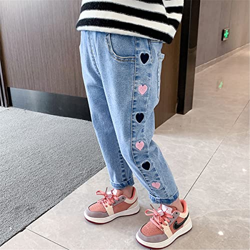 Baby Kids Girls Elastic Waist Rabbit Flower Embroidered Design Ripped Jean Casual Pocket Denim Pants3