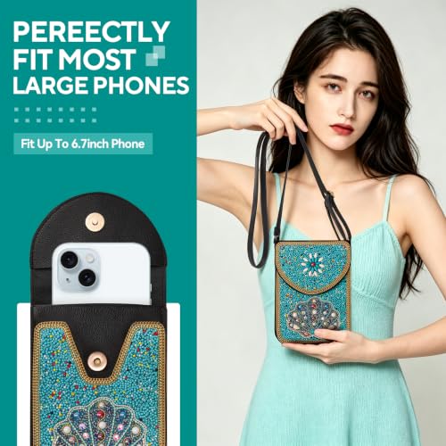 Image of Small Beaded Crossbody Bag for Women, Boho Cell Phone Shoulder Purse Wallet with Handcrafted Colorful Beads