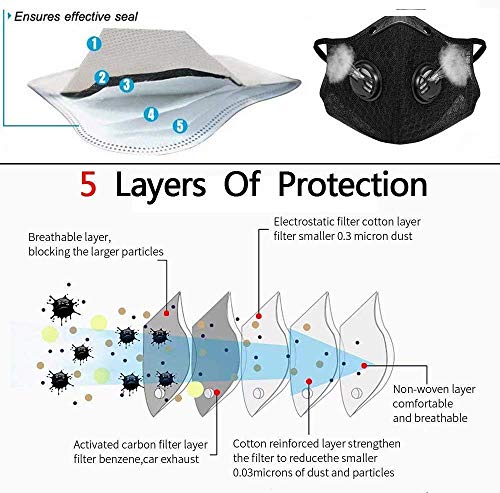 Dukars Sports Mask, Dustproof Mask Activated Carbon Filtration Exhaust Gas Anti Pollen Allergy PM2.5 Workout Running Motorcycle Cycling Mask (Orange)