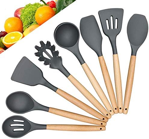 أدوات المطبخ أدوات طبخ مجموعة أدوات مطبخ من 8 قطع من السيليكون مجموعة أدوات مائدة مضادة للالتصاق أدوات المطبخ والأدوات مع مقبض الخشب مجموعة أدوات المطبخ والأواني