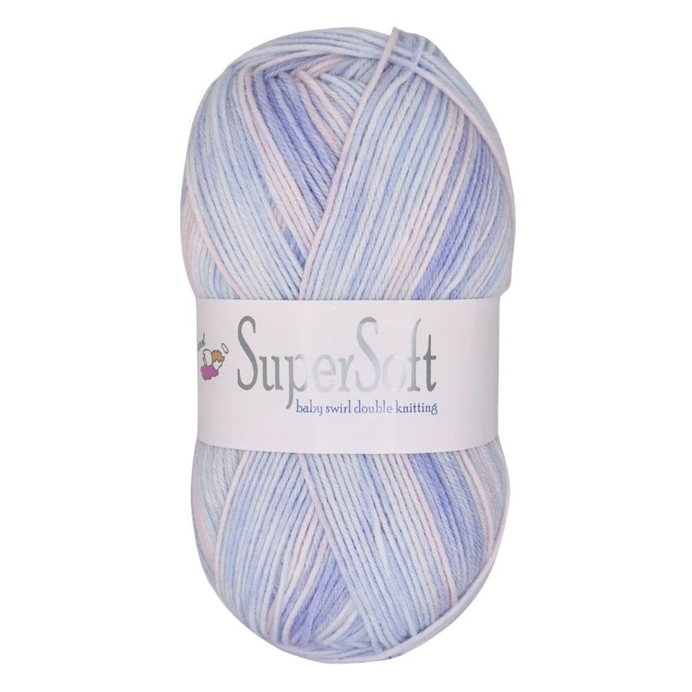 Jarol Supersoft Baby Swirl DK Knitting & Crochet Yarn, Great Value Baby Yarn Available in Multicoloured Pastel Shades, 55% Nylon & 45% Acrylic, 330 Metres, 100g Balls, Single Ball, Blue Swirl