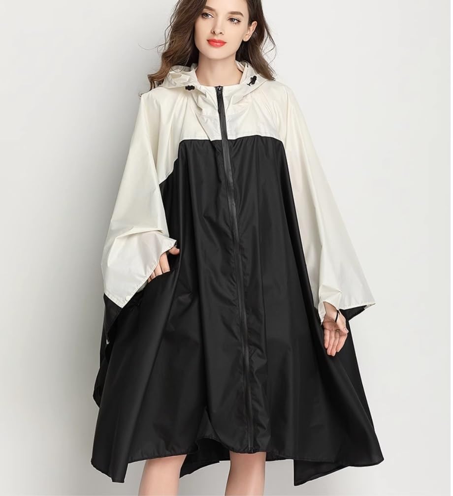 Poncho Impermeable Mujeres Capa Empalmada Impermeable Mochila Suelta Al Aire Libre Senderismo Pesca Rompevientos Chubasquero Plegable(Color:Black)