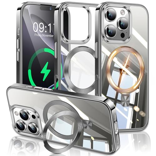 Image of ESTPEAK Titanium Grey CD Mag-Stand Case for iPhone 16 Pro Max Case with Invisible Magnetic Ring, [Fit for MagSafe] [Never Yellowing] Top Clear Phone Case Cover for iPhone 16 ProMax 6.9 inch