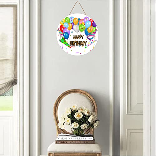 Generic N/C Happy Birthday Sign For Front Door Hanging, Happy Birthday Balloon Shiny Signs Outdoor Rustic Round Wood Wreaths Wall Decor Farmhouse Porch Wreaths Decorations Housewarming 12X12Inch thumb #3