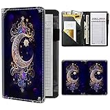 Server Books for Waitress,BEOTIWAD PU Leather Waiter Books with Zipper and Check Book Holder Money Pocket Personal Organizer Wallet for Restaurant Fit Server Aprons,Moon Star Galaxy Floral
