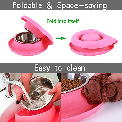Yacee Pet Dog Bowls2 Stainless Steel Dog Bowl（53Oz+27Oz） With 1.2 Inch No Spill Non-Skid Silicone Mat + Slow Feed Dog Water And Food Bowls For Feeding Small Large Dogs Cats Puppies (Pink) #TOP2
