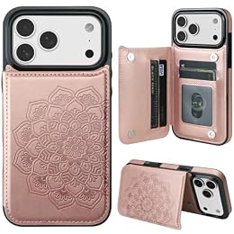 MMHUO for iPhone 17 Pro Max Case with Card Holder,Flower Magnetic Buttons Protective Wallet Case for Women for iPhone 17 Pro Max (6.9 Inch),Rose Gold