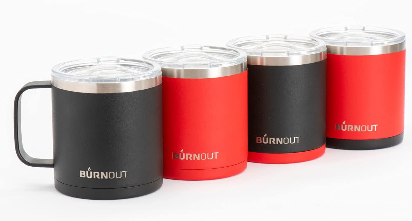 BURNOUT 2.0 Instant Drinkability Temperature Control Mug (14 oz Black with Red)