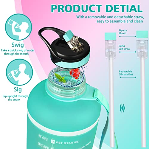 Zomake Half Gallon Water Bottle With Straw & Time Marker - 64 Oz Motivational Large Water Jug Bpa Free Leakproof Water Bottle Ensure You Drink Enough Water Daily #TOP4