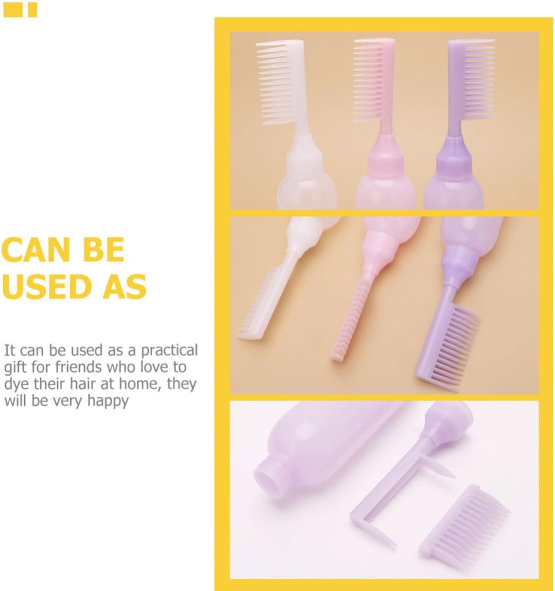 Hair Dye Applicator Bottle Hdpe 3pcs with Comb for Home Hair Coloring