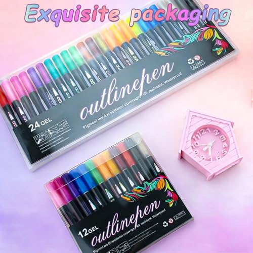 60 Colors Outline Markers, Stocking Stuffers Double Line Glitter Marker Pens Shimmer Markers for Christmas Greeting Cards, Outline Pens Art Supplies for Scrapbook Crafts DIY Art Crafts by DUULEMANG - Used condition - Image 6